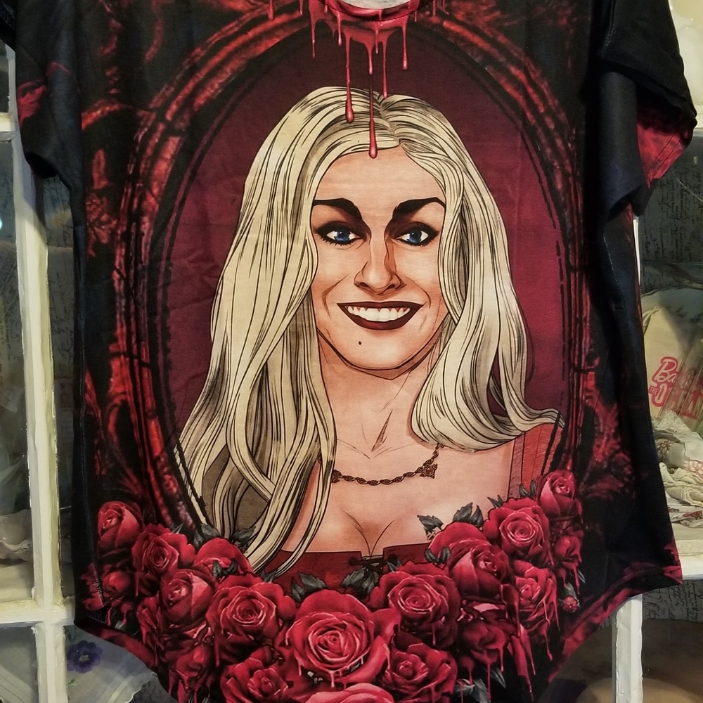 Halloween Top Red Roses Bloody Face XL